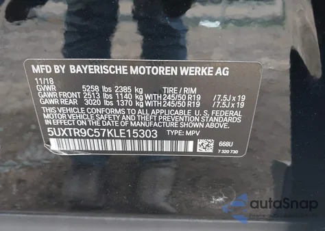 2019 BMW X3 xDrive30I из США, поврежденный, VIN 5UXTR9C57KLE15303